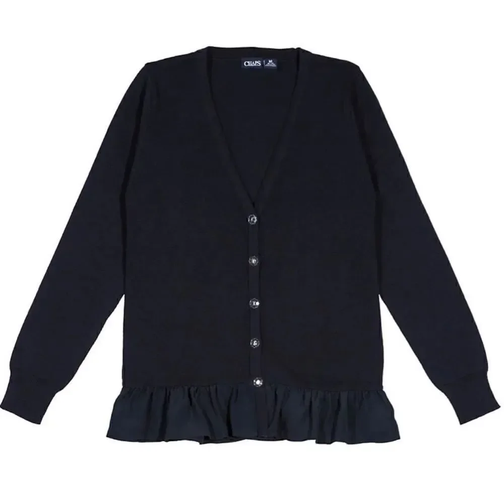CHAPS GIRLS XL(16) Ruffled NAVY Cardigan Sweater